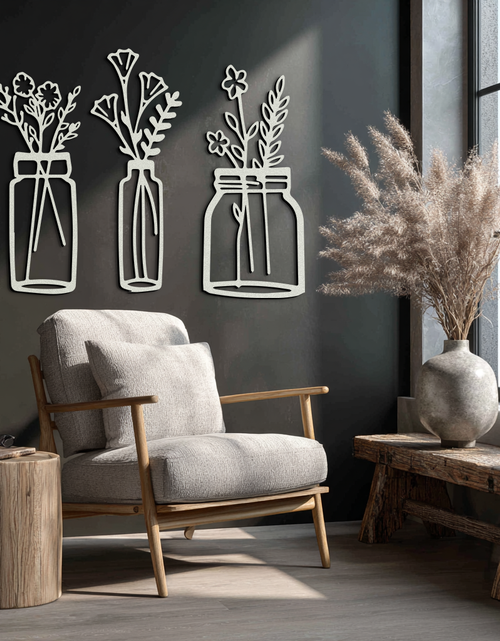 Load image into Gallery viewer, Floral Vase Metal Wall Art - 3-Piece Modern Steel Wall Decor - KAF118
