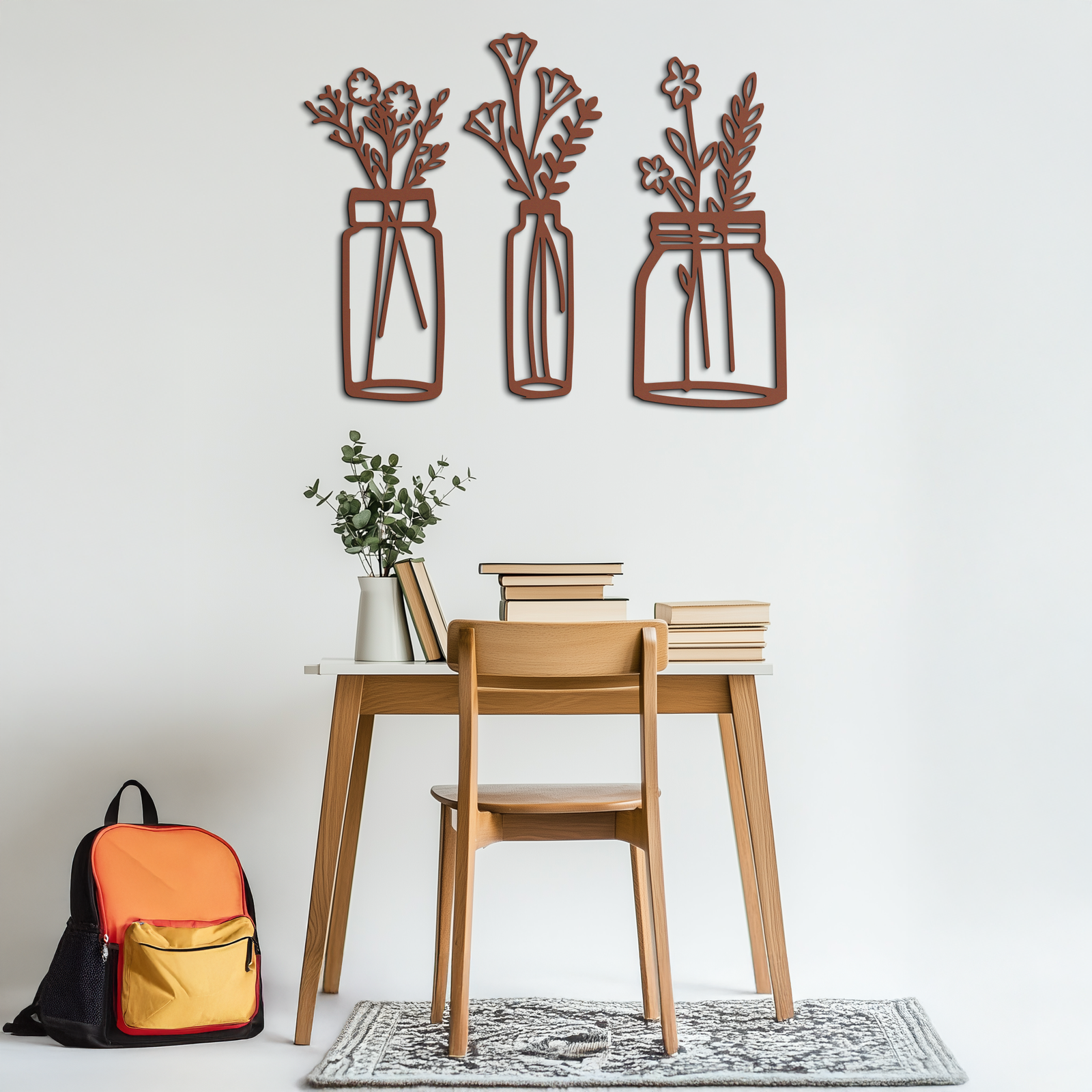 Floral Vase Metal Wall Art - 3-Piece Modern Steel Wall Decor - KAF118