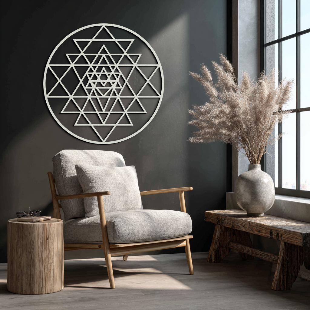 Geometric Sri Yantra Metal Wall Art - Sacred Geometry Steel Decor - KAF122