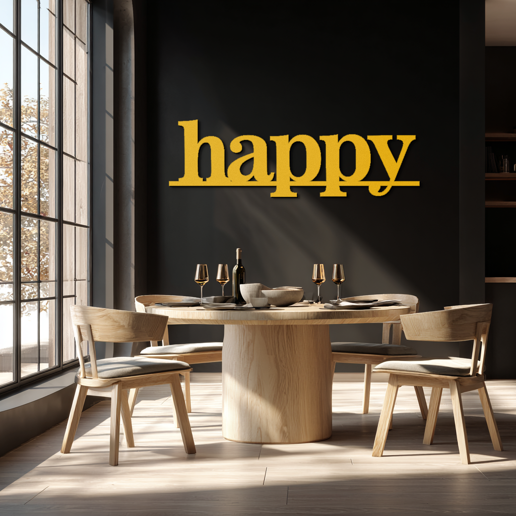Happy Metal Wall Art - Modern Minimalist Word Sign Decor - KAF127