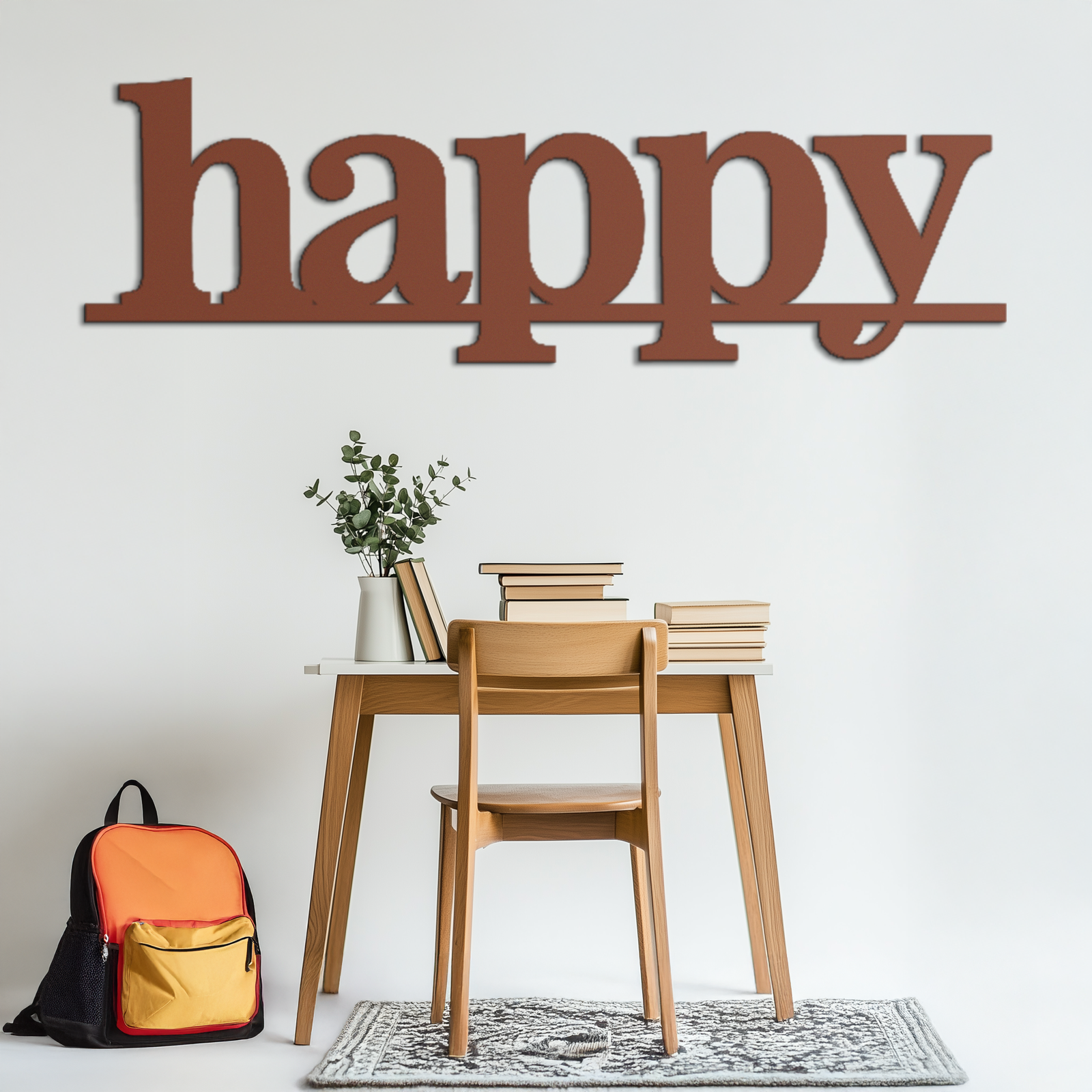Happy Metal Wall Art - Modern Minimalist Word Sign Decor - KAF127