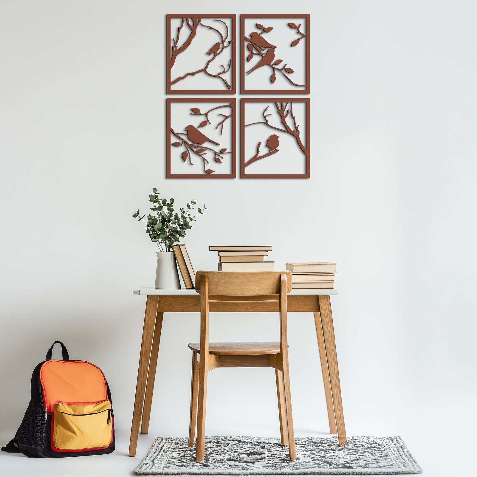 Bird Silhouette Metal Wall Art - 4-Piece Modern Steel Wall Decor - KAF128