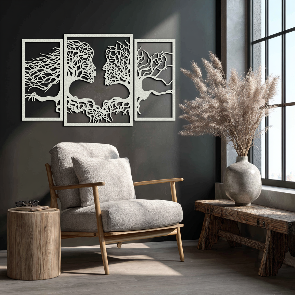 Tree of Life Lovers Metal Wall Art - 3-Piece Modern Steel Wall Decor - KAF129