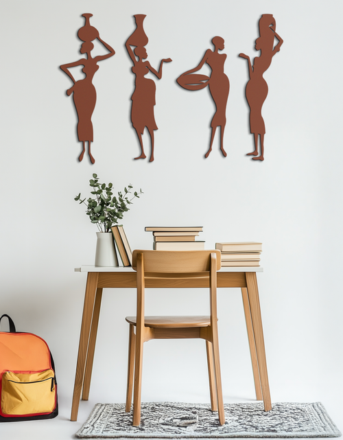 Load image into Gallery viewer, African Women Silhouette Metal Wall Art - Elegant Tribal Wall Decor - KAF136
