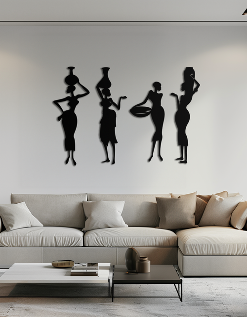 Load image into Gallery viewer, African Women Silhouette Metal Wall Art - Elegant Tribal Wall Decor - KAF136