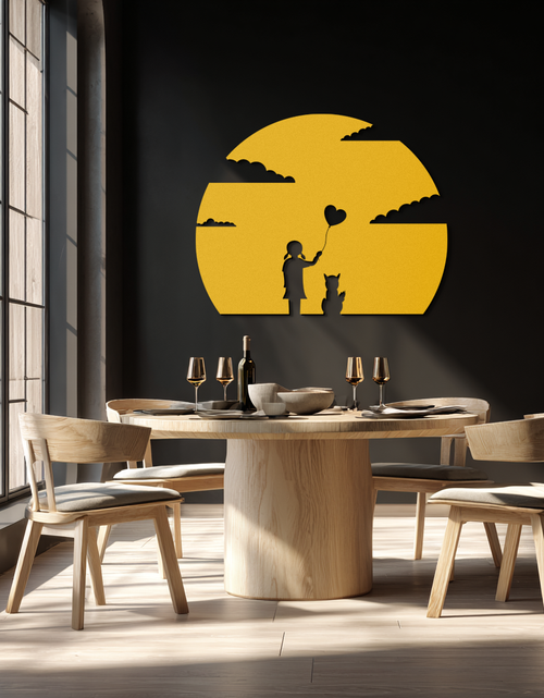Load image into Gallery viewer, Heart Balloon Girl & Cat Metal Wall Art - Whimsical Steel Decor - KAF140