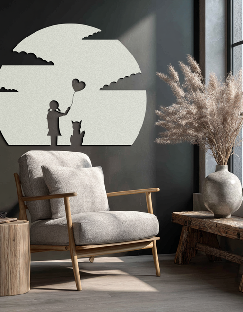 Load image into Gallery viewer, Heart Balloon Girl & Cat Metal Wall Art - Whimsical Steel Decor - KAF140