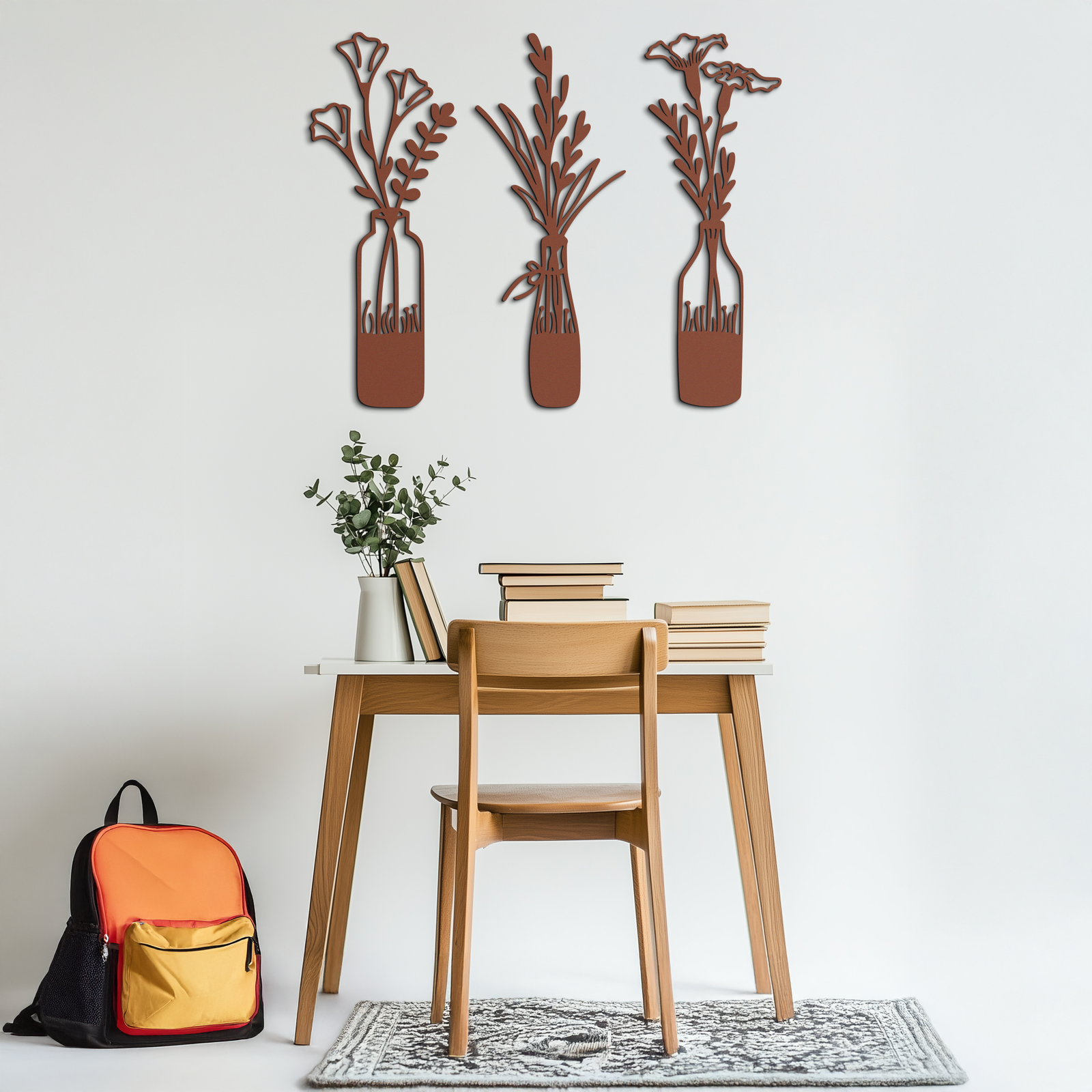 Rustic Floral Bottle Metal Wall Art - Elegant Vase & Flower Steel Decor - KAF142