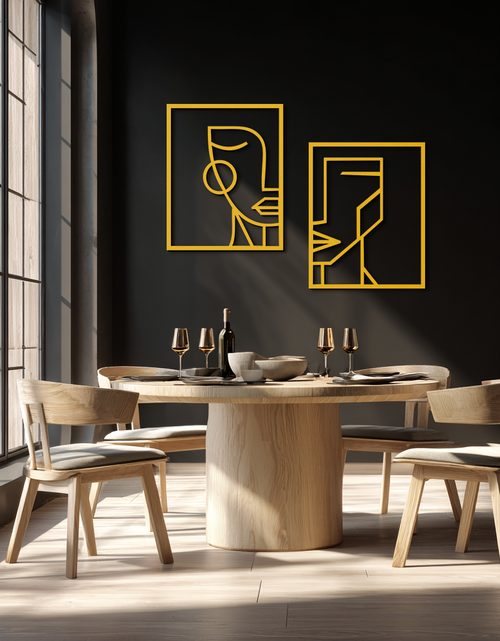Load image into Gallery viewer, Abstract Faces Metal Wall Art - Modern Geometric Line Art Decor - KAF146