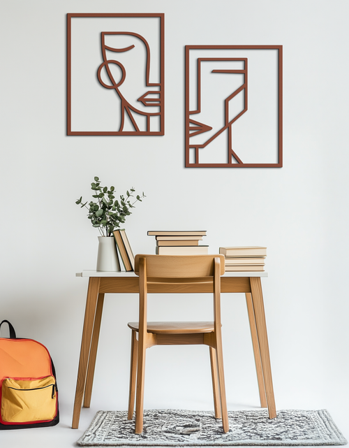 Load image into Gallery viewer, Abstract Faces Metal Wall Art - Modern Geometric Line Art Decor - KAF146