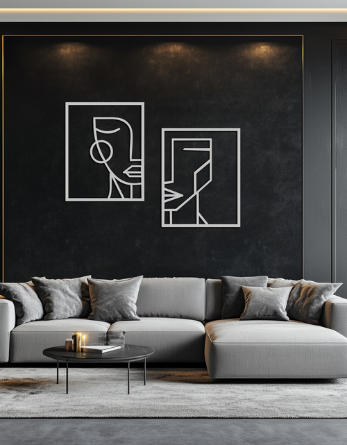 Load image into Gallery viewer, Abstract Faces Metal Wall Art - Modern Geometric Line Art Decor - KAF146