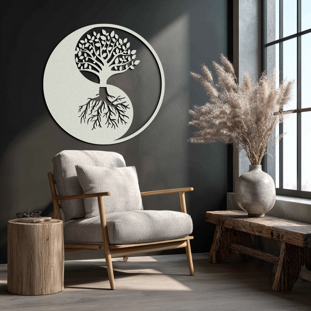 Yin-Yang Tree of Life Metal Wall Art - Harmonious Nature-Inspired Decor - KAF147