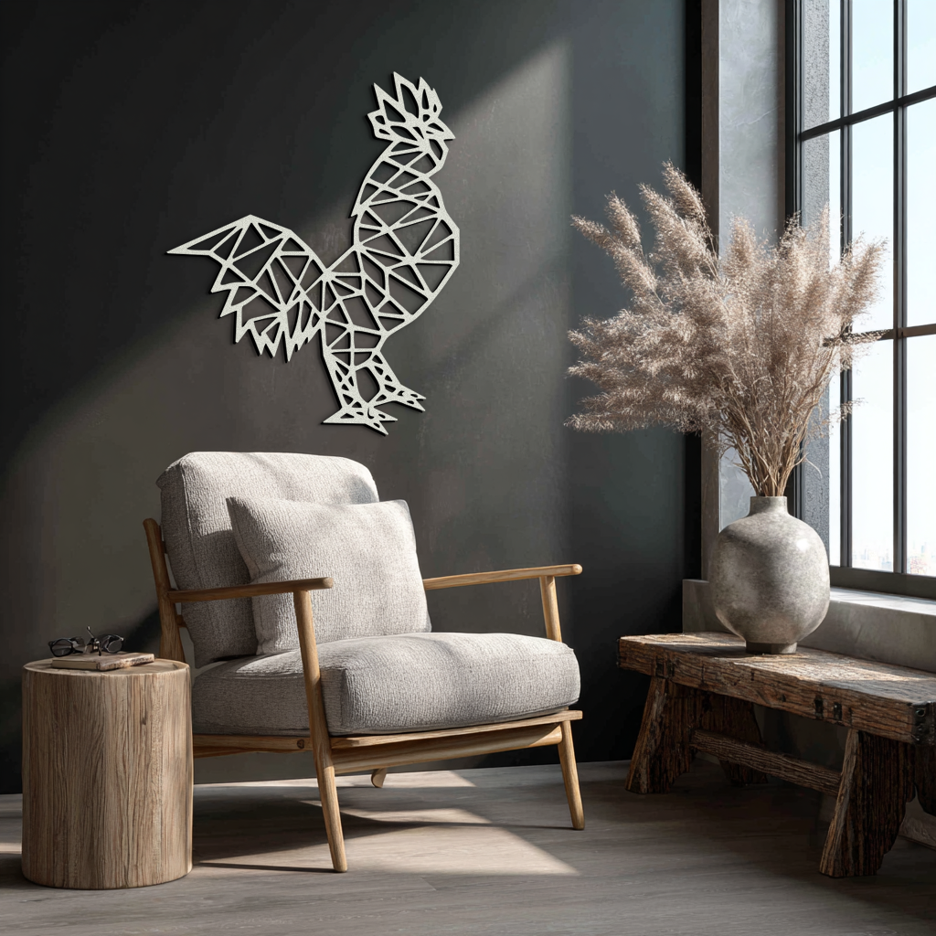 Geometric Rooster Metal Wall Art - Modern Farmhouse Decor - KAF149