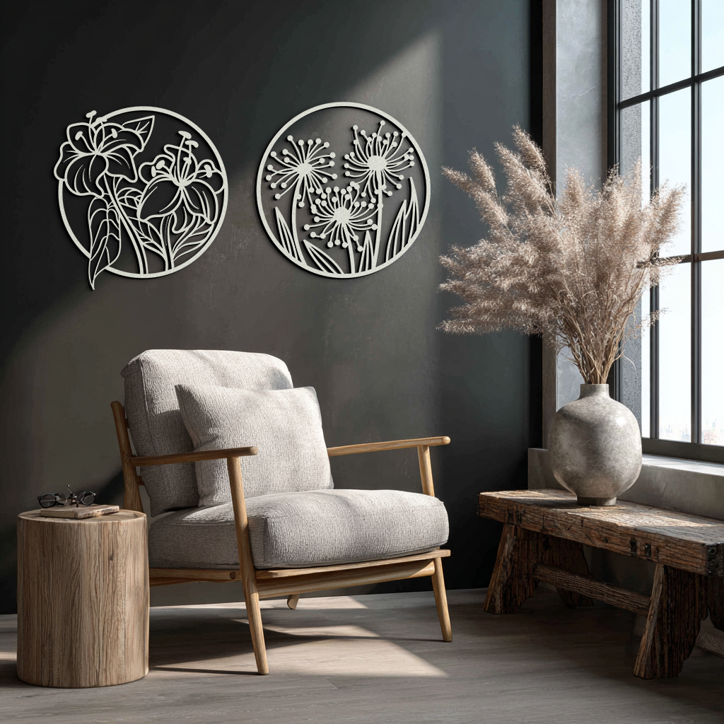 Floral Harmony Metal Wall Art – Elegant Botanical Steel Decor - KAF152