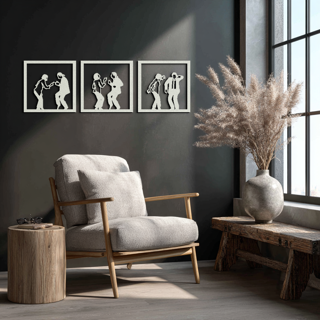 Dancing Silhouettes Metal Wall Art - Modern Minimalist Couple Wall Decor - KAF157