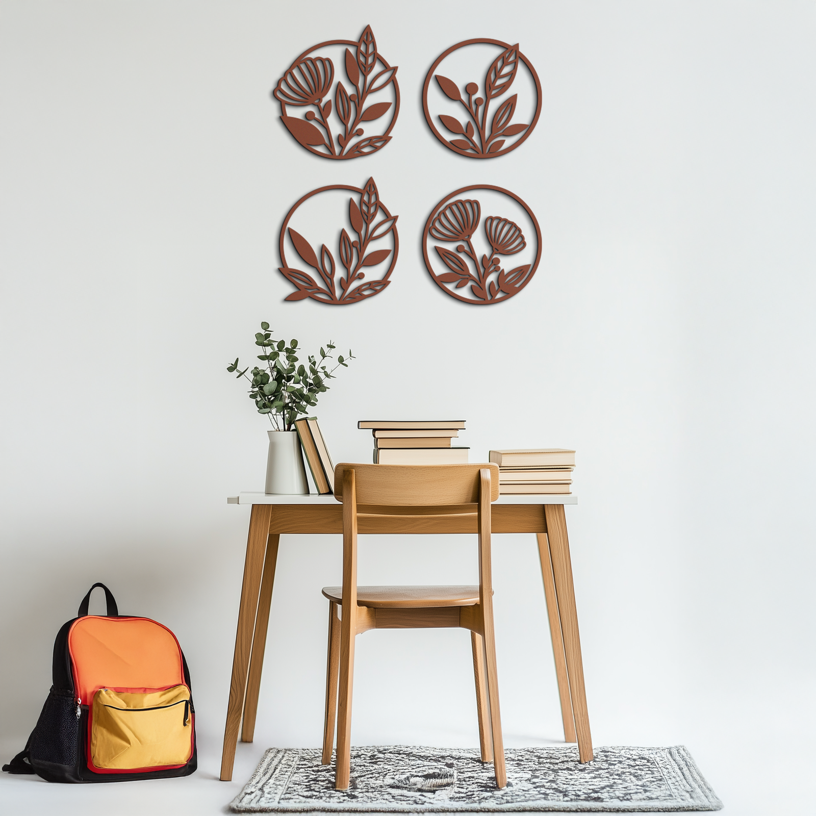 Floral Botanical Metal Wall Art - Nature-Inspired Circle Wall Decor - KAF160