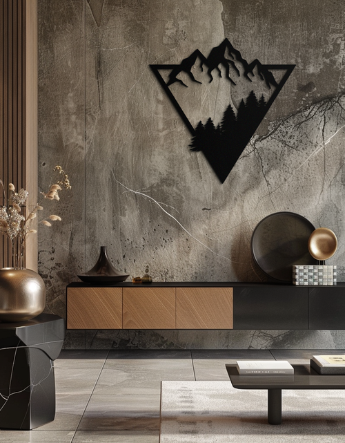 Load image into Gallery viewer, Mountain Forest Metal Wall Art - Geometric Nature Decor- KAF161