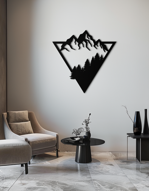 Load image into Gallery viewer, Mountain Forest Metal Wall Art - Geometric Nature Decor- KAF161