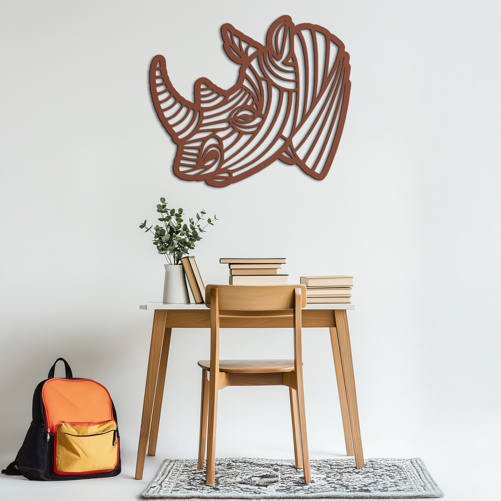 Geometric Rhino Metal Wall Art - Modern Wildlife Decor- KAF164