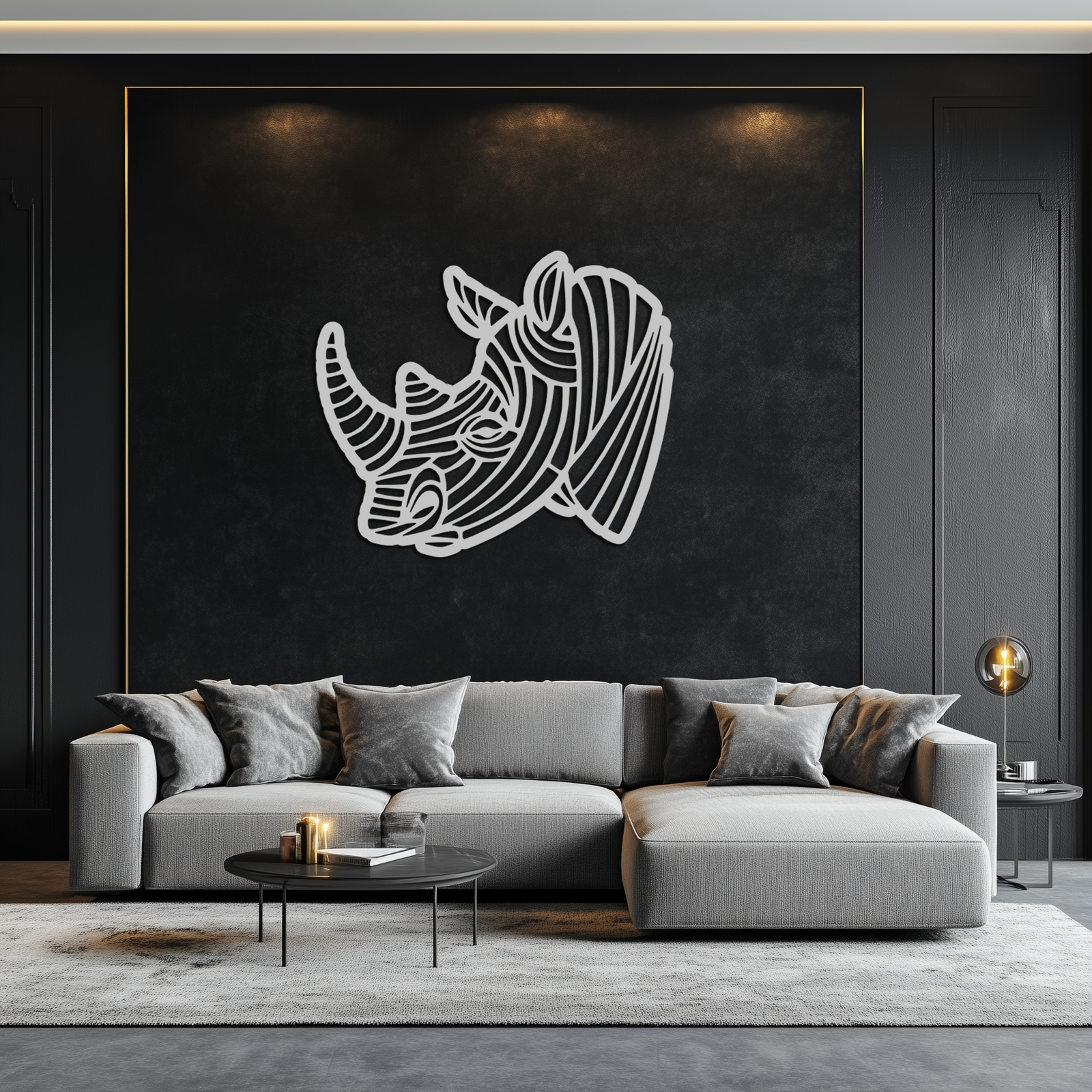 Geometric Rhino Metal Wall Art - Modern Wildlife Decor- KAF164