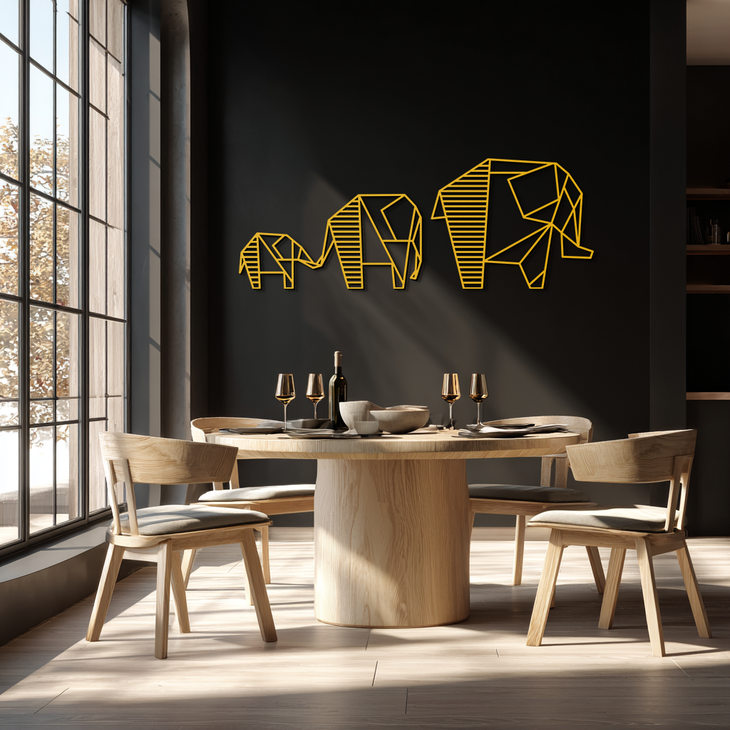 Geometric Elephant Family Metal Wall Art - Modern Minimalist Decor- KAF166