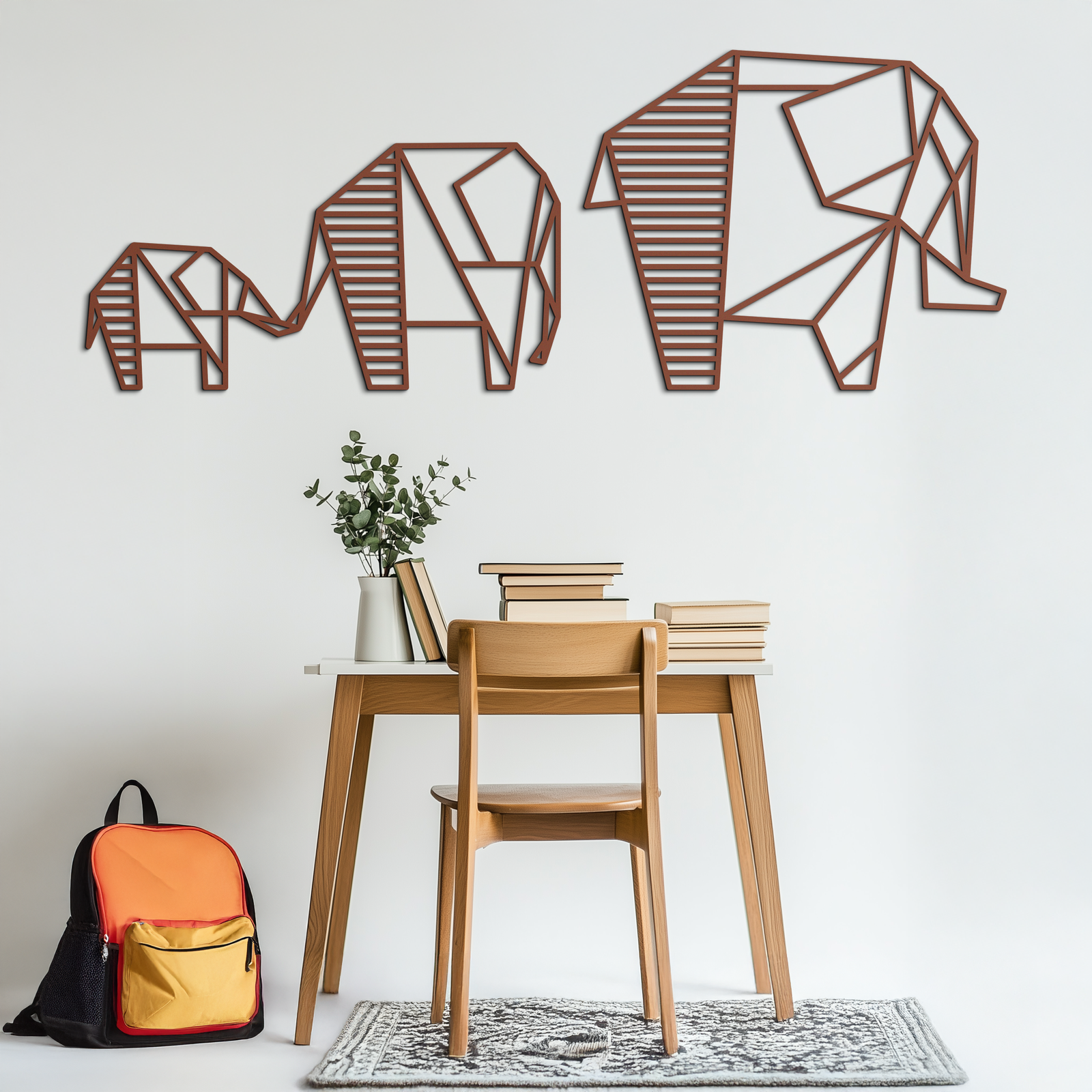 Geometric Elephant Family Metal Wall Art - Modern Minimalist Decor- KAF166