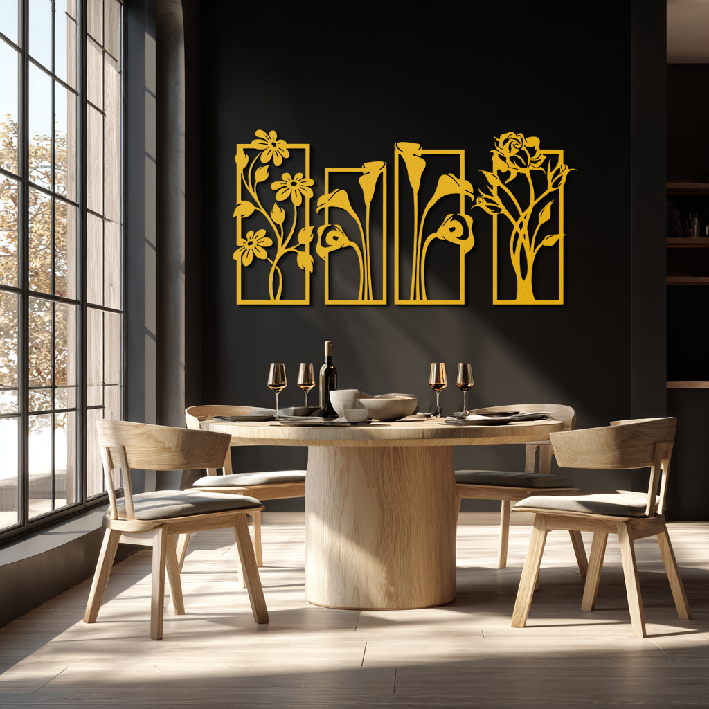 Floral Metal Wall Art - Elegant Botanical Panel Set- KAF167