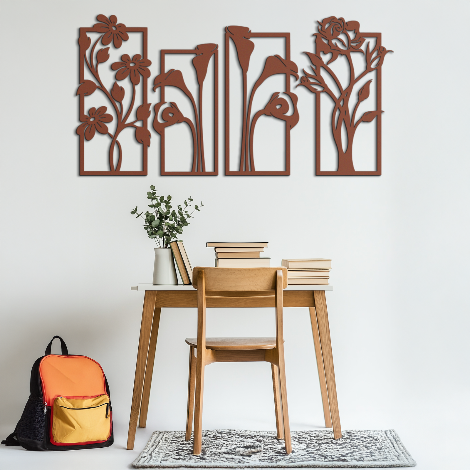 Floral Metal Wall Art - Elegant Botanical Panel Set- KAF167