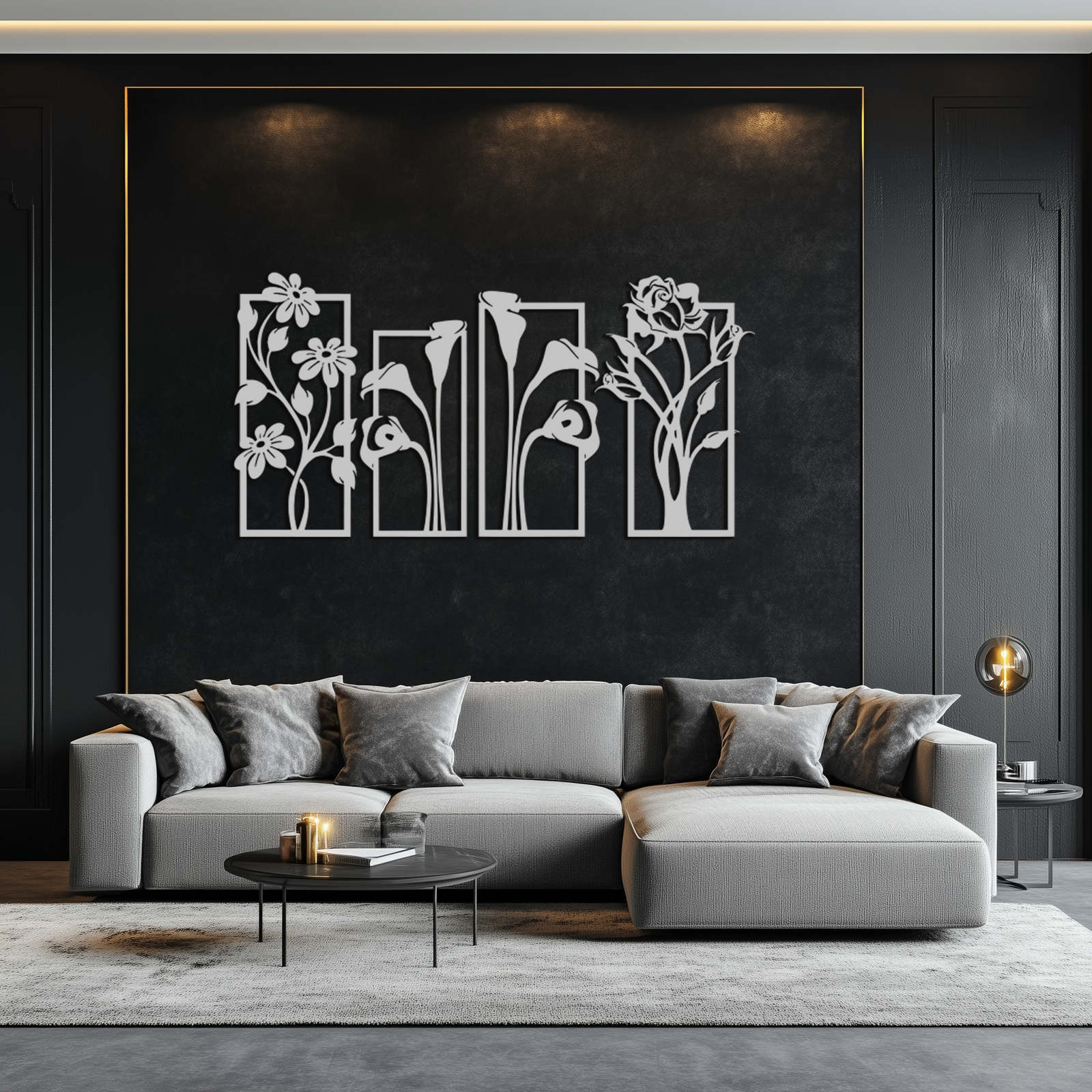 Floral Metal Wall Art - Elegant Botanical Panel Set- KAF167