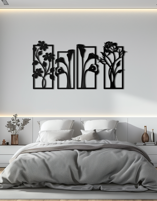 Load image into Gallery viewer, Floral Metal Wall Art - Elegant Botanical Panel Set- KAF167