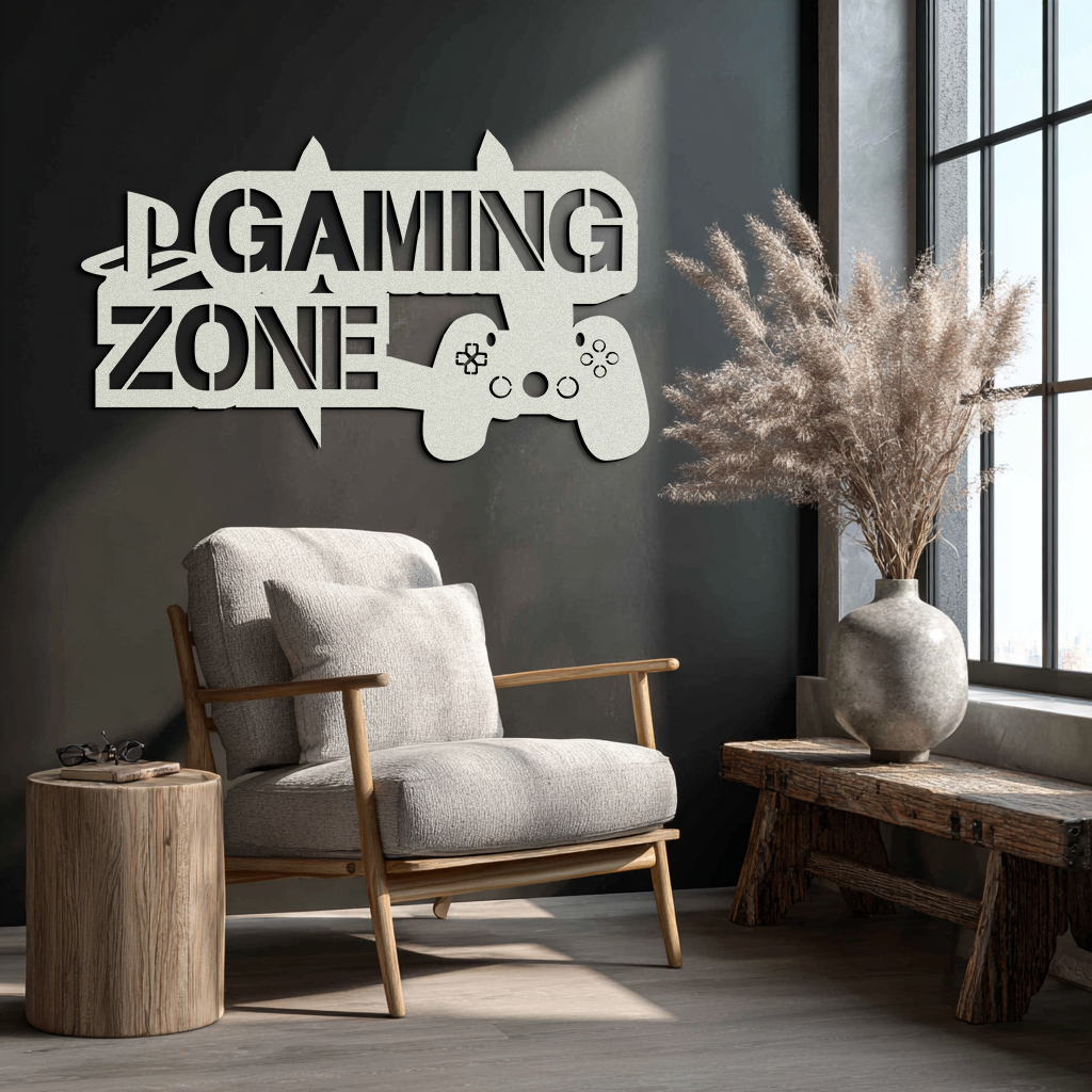Gaming Zone Metal Wall Art - Gamer Room Decor- KAF169