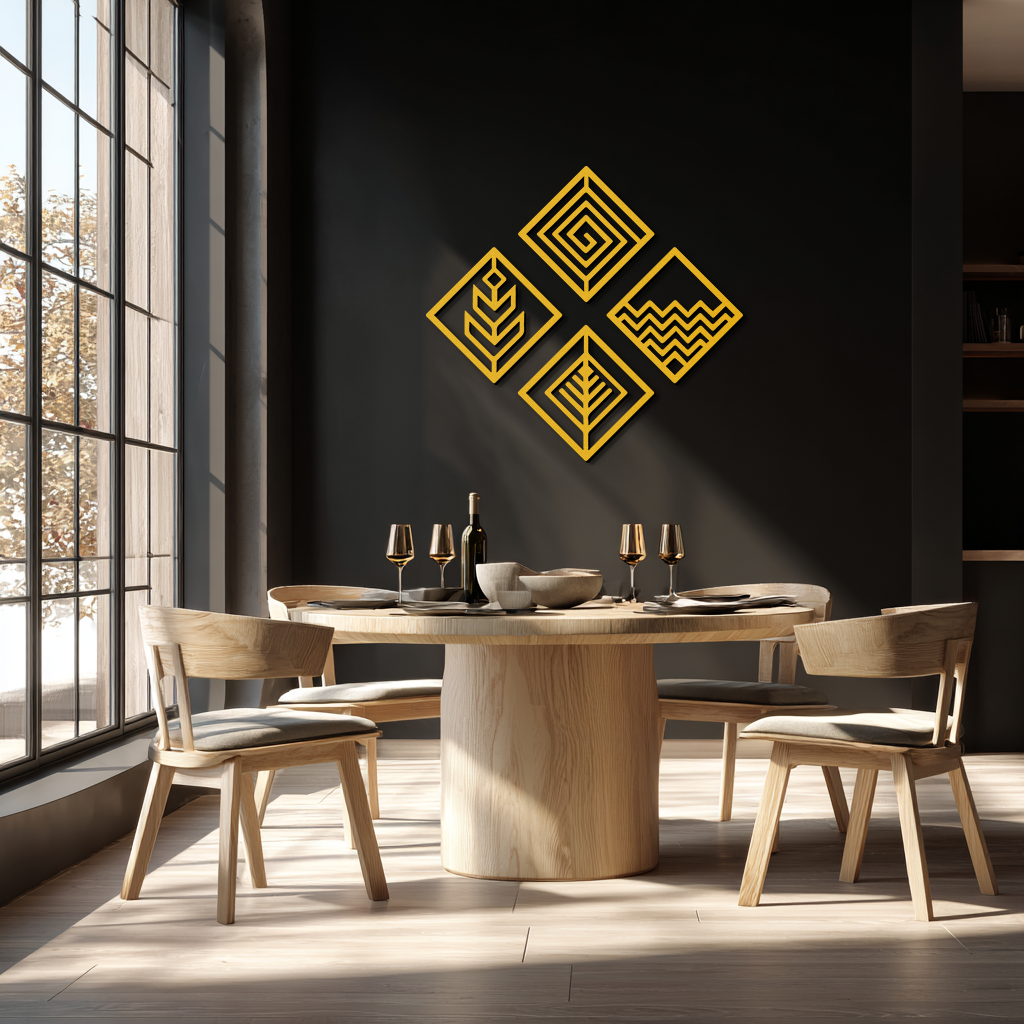 Four Elements Metal Wall Art - Modern Geometric Nature Decor- KAF173