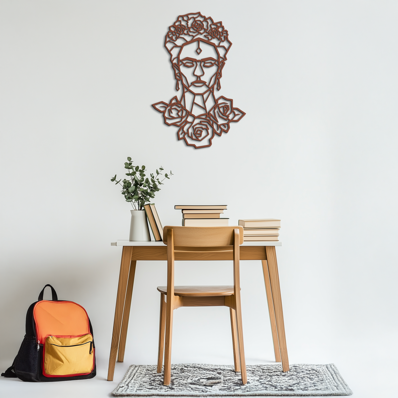 Frida Kahlo Metal Wall Art - Geometric Floral Portrait- KAF174