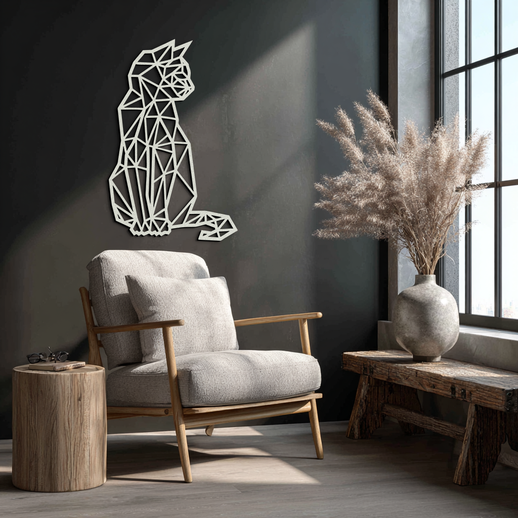 Geometric Cat Metal Wall Art - Modern Feline Home Decor- KAF176