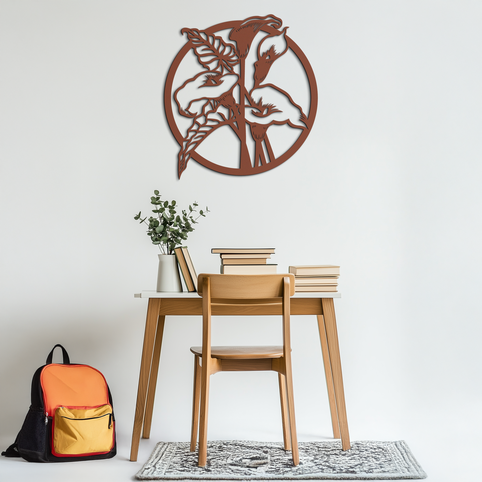 Floral Elegance Metal Wall Art - Modern Circular Flower Decor- KAF177