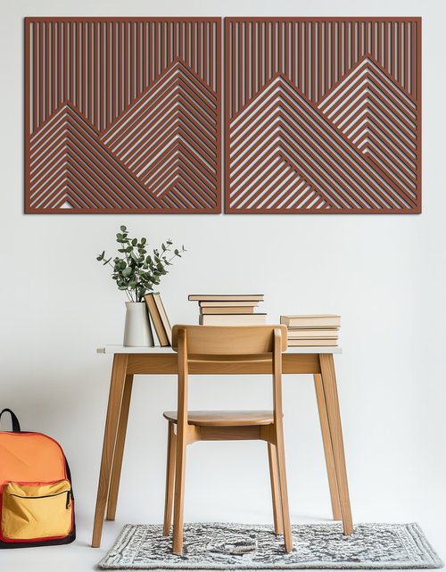 Load image into Gallery viewer, Geometric Mountain Landscape Metal Wall Art - Modern Minimalist Decor- KAF188