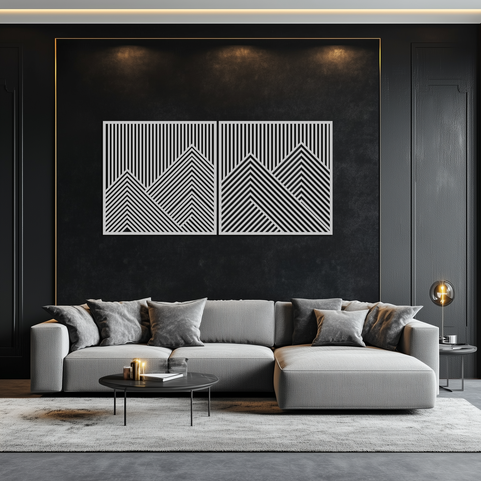 Geometric Mountain Landscape Metal Wall Art - Modern Minimalist Decor- KAF188