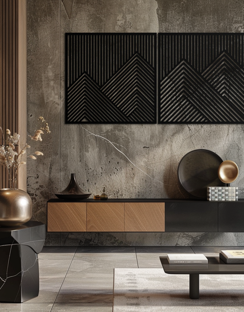 Load image into Gallery viewer, Geometric Mountain Landscape Metal Wall Art - Modern Minimalist Decor- KAF188