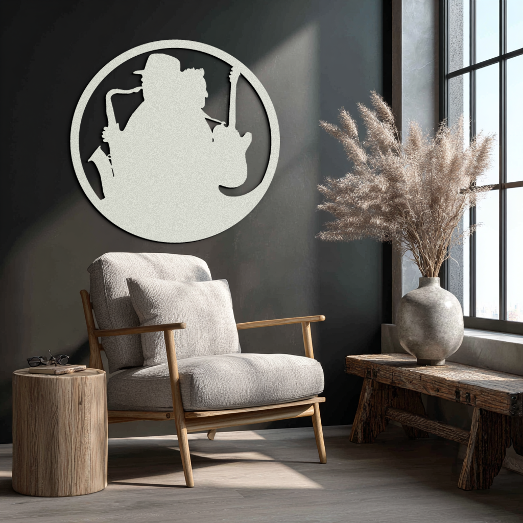 Jazz Musicians Metal Wall Art – Saxophone & Guitar Design - KAF192
