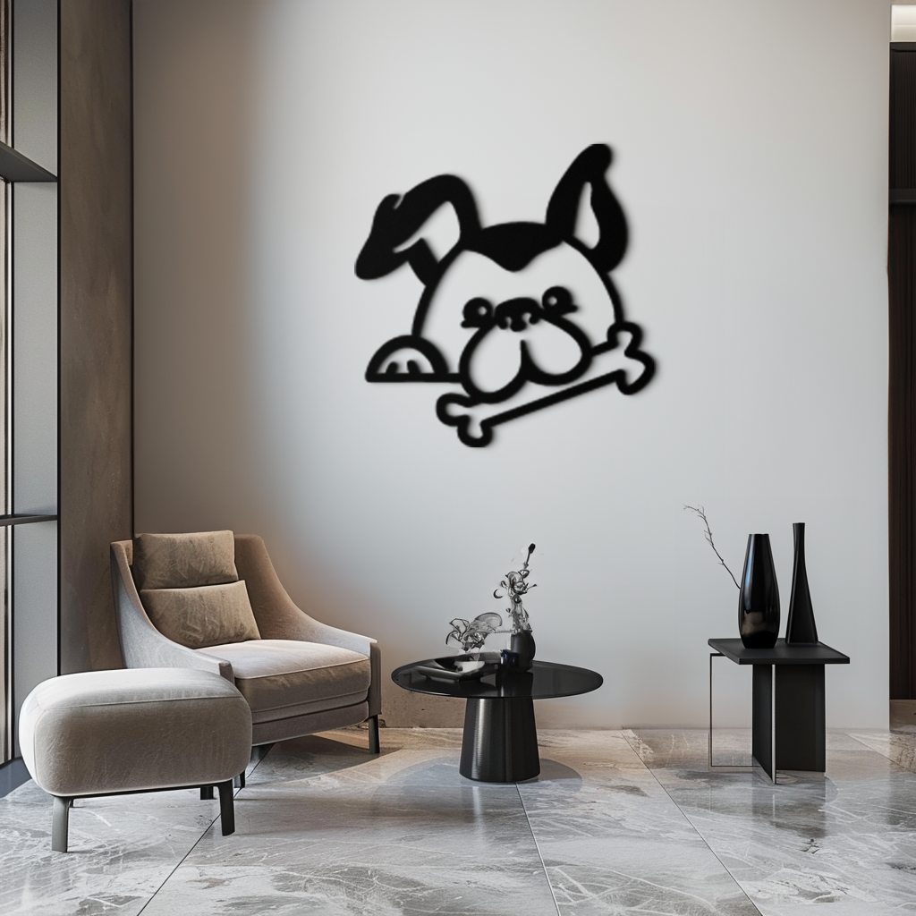 Bone-Holding Dog Metal Wall Art - Playful Pet Decor - KAF194