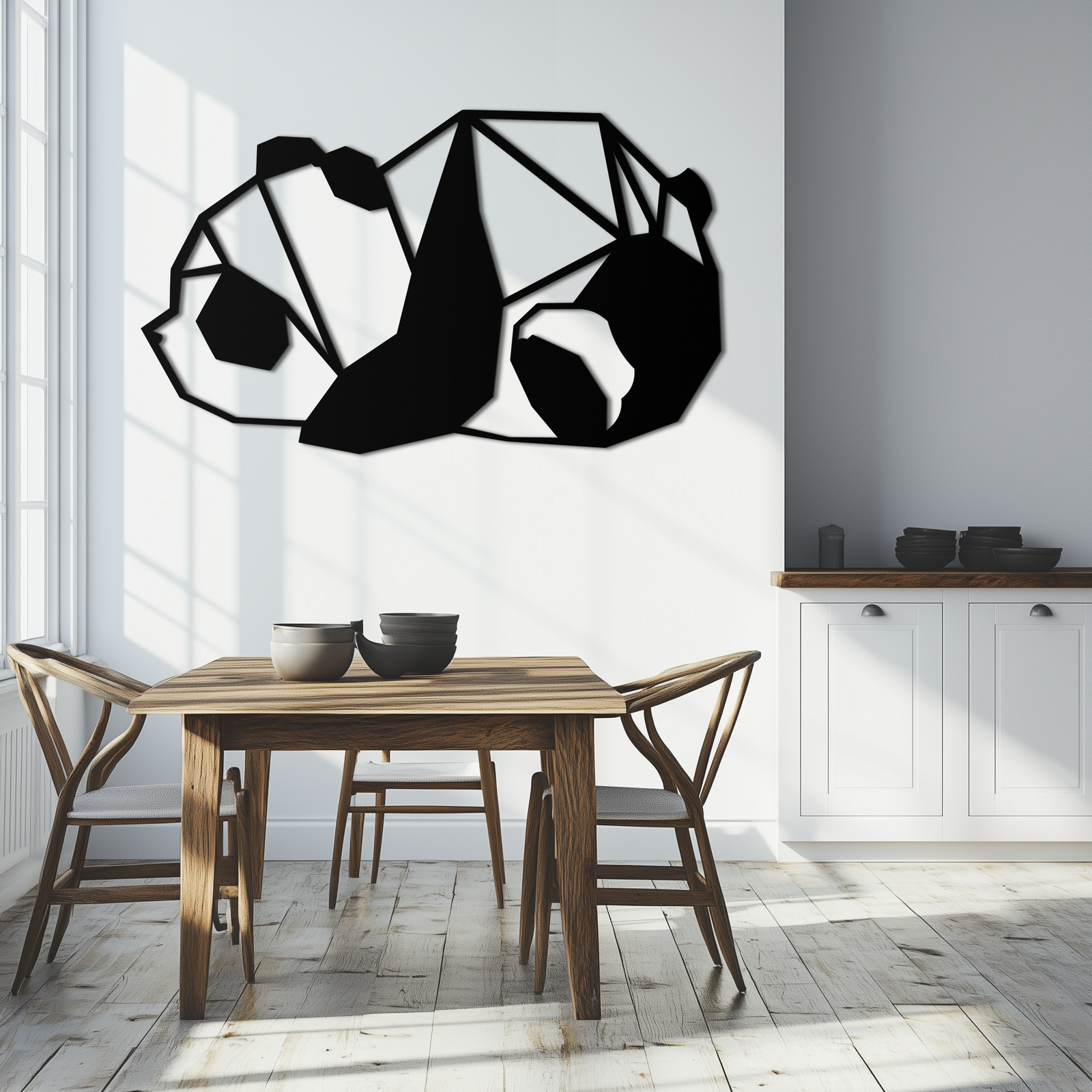 Geometric Sleeping Panda Metal Wall Art - Minimalist & Modern Decor - KAF195