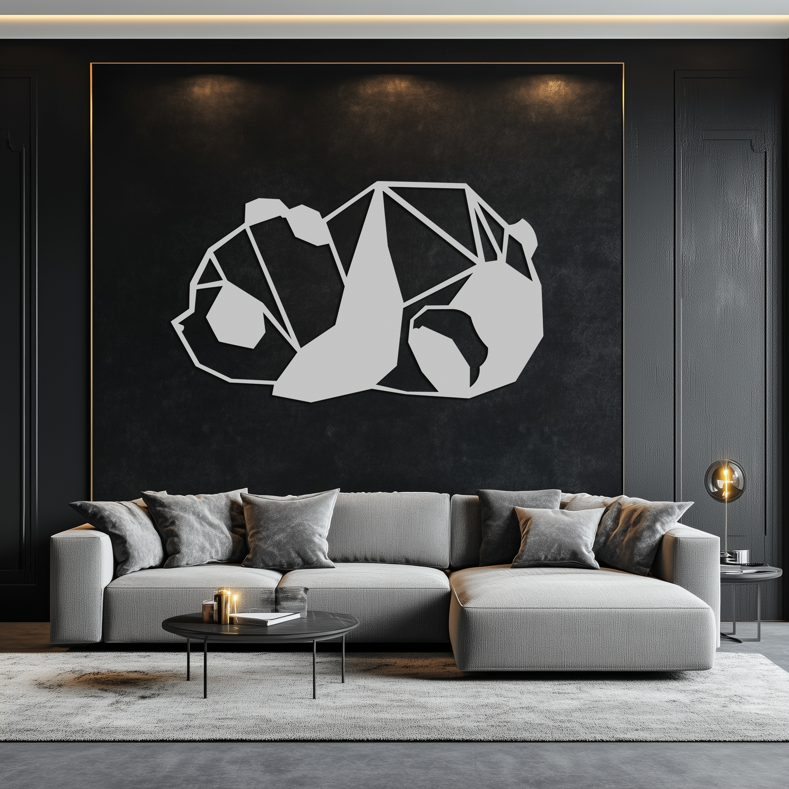 Geometric Sleeping Panda Metal Wall Art - Minimalist & Modern Decor - KAF195