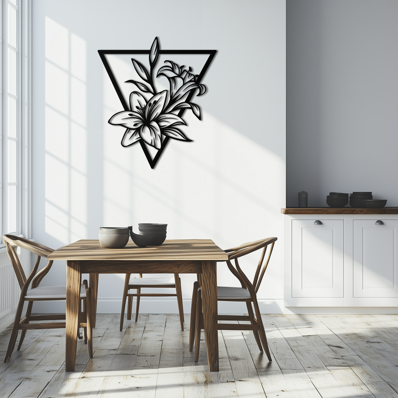 Geometric Lily Flower Metal Wall Art – Elegant Floral Design for Modern Decor - KAF196