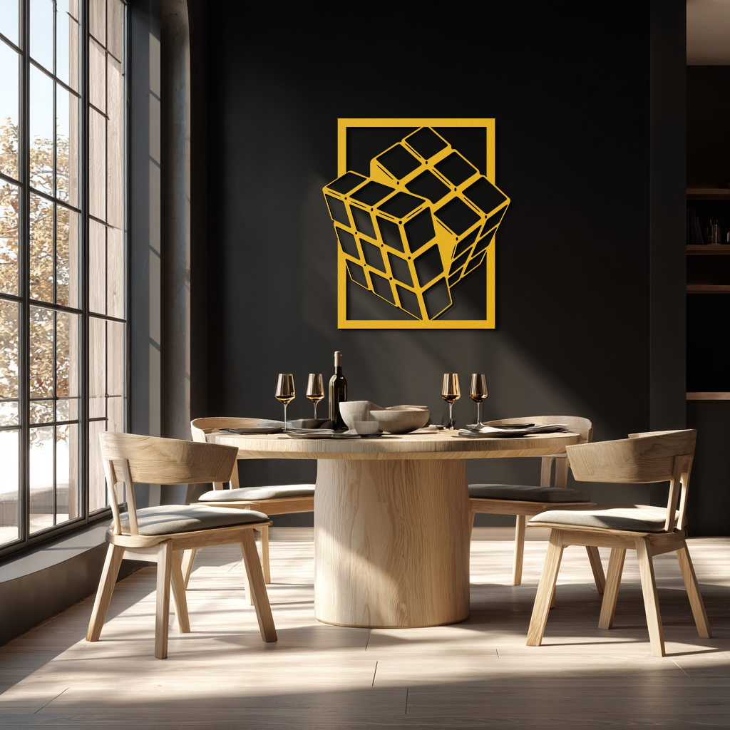 Geometric Rubik’s Cube Metal Wall Art – Modern Puzzle Enthusiast Decor - KAF197
