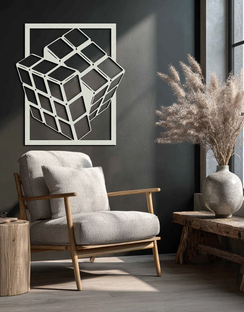 Load image into Gallery viewer, Geometric Rubik’s Cube Metal Wall Art – Modern Puzzle Enthusiast Decor - KAF197