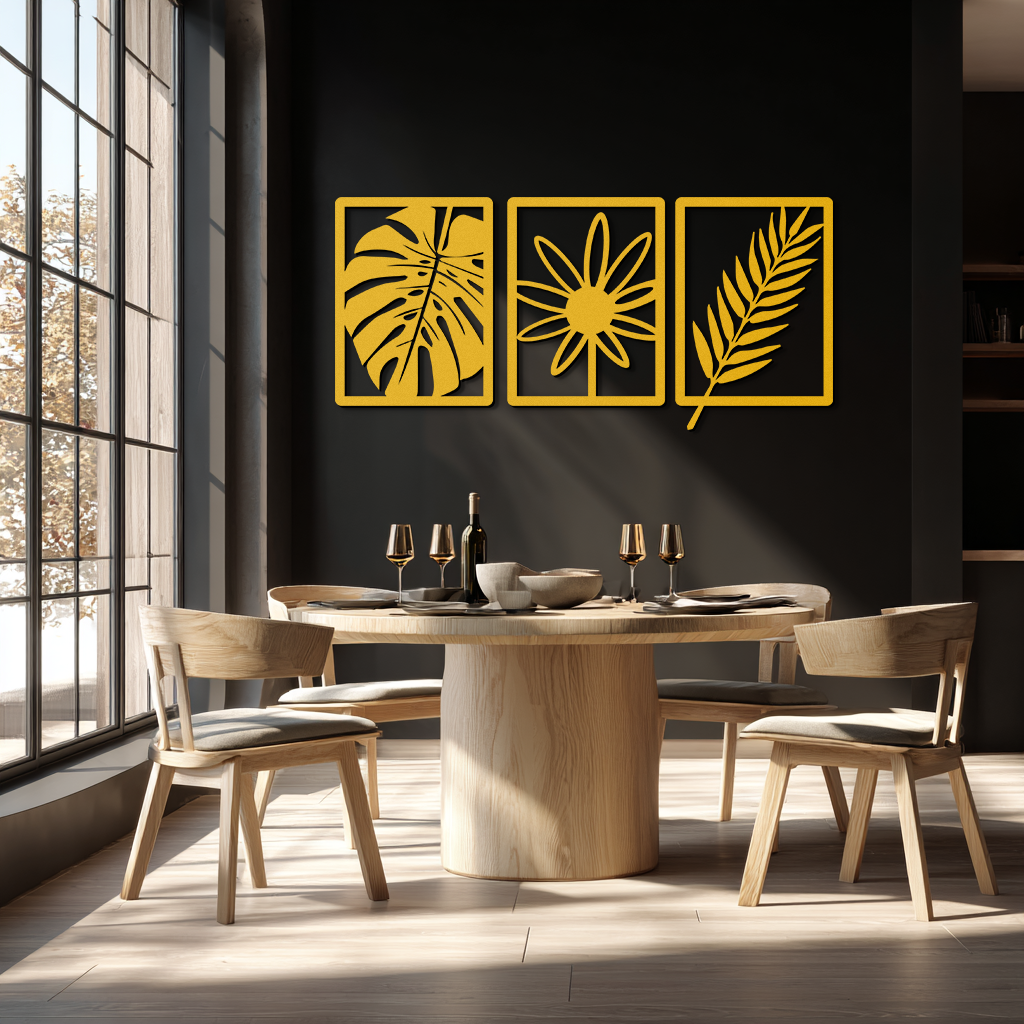 Botanical Metal Wall Art Set - Nature-Inspired Minimalist Decor - KAF198