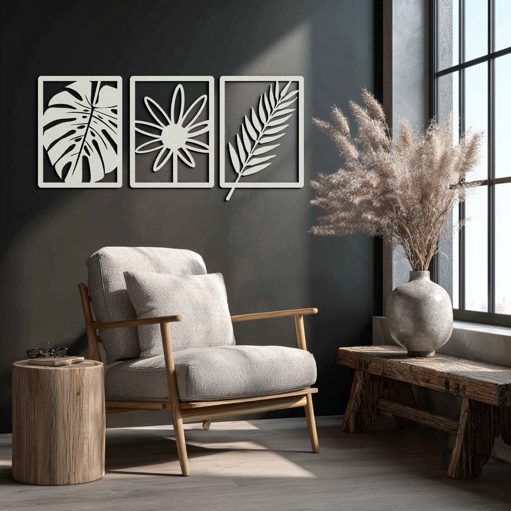 Botanical Metal Wall Art Set - Nature-Inspired Minimalist Decor - KAF198