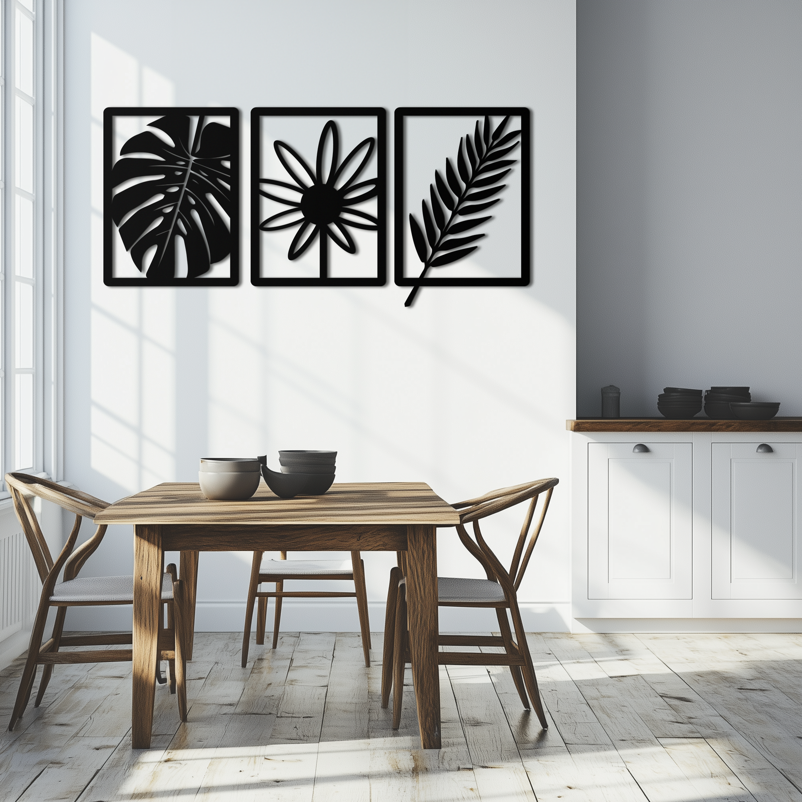 Botanical Metal Wall Art Set - Nature-Inspired Minimalist Decor - KAF198