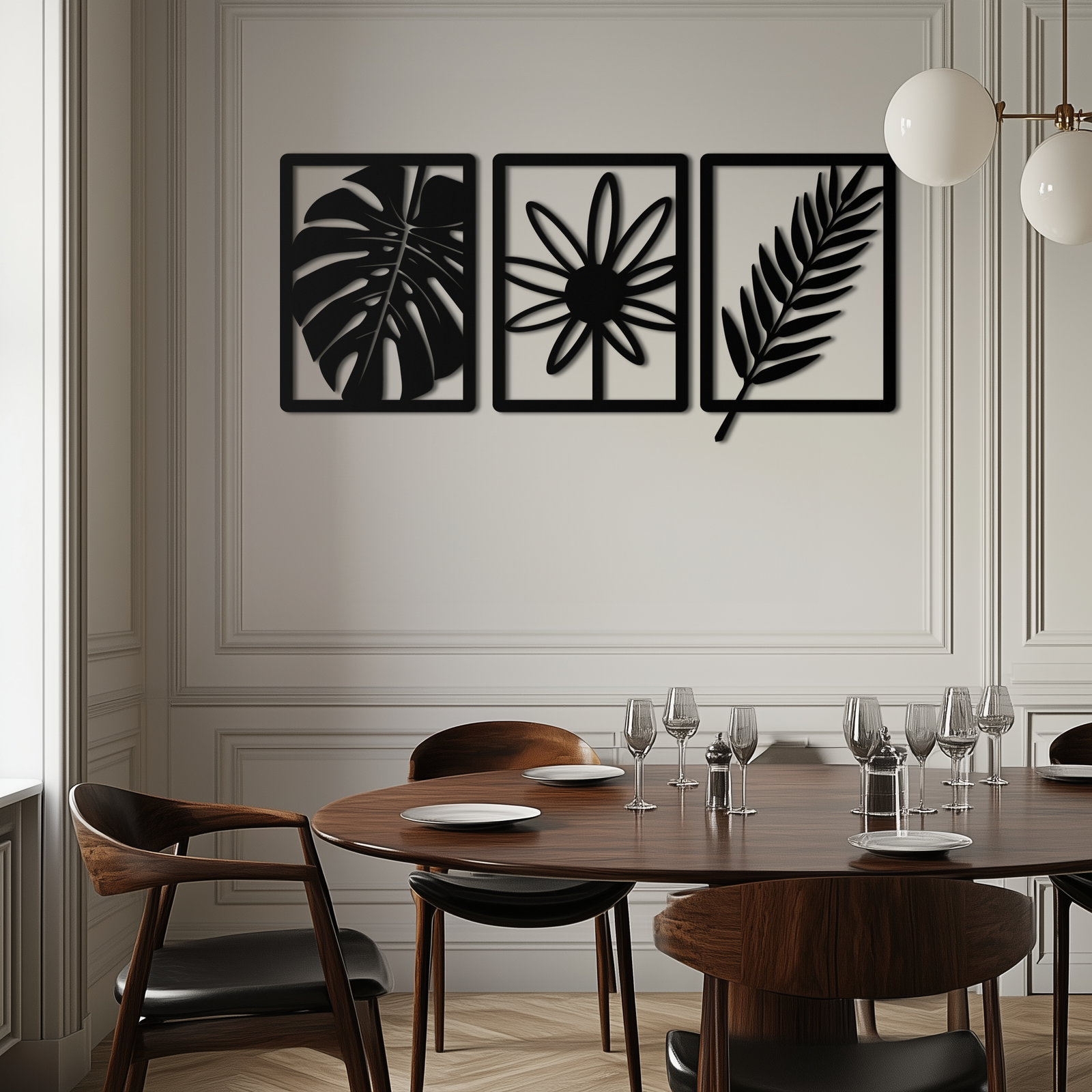 Botanical Metal Wall Art Set - Nature-Inspired Minimalist Decor - KAF198