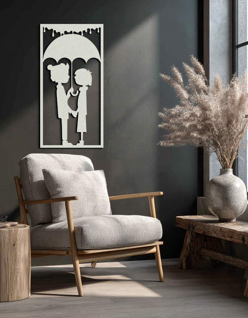 Load image into Gallery viewer, Romantic Couple Under Umbrella Metal Wall Art - Love & Rain-Inspired Decor - KAF199